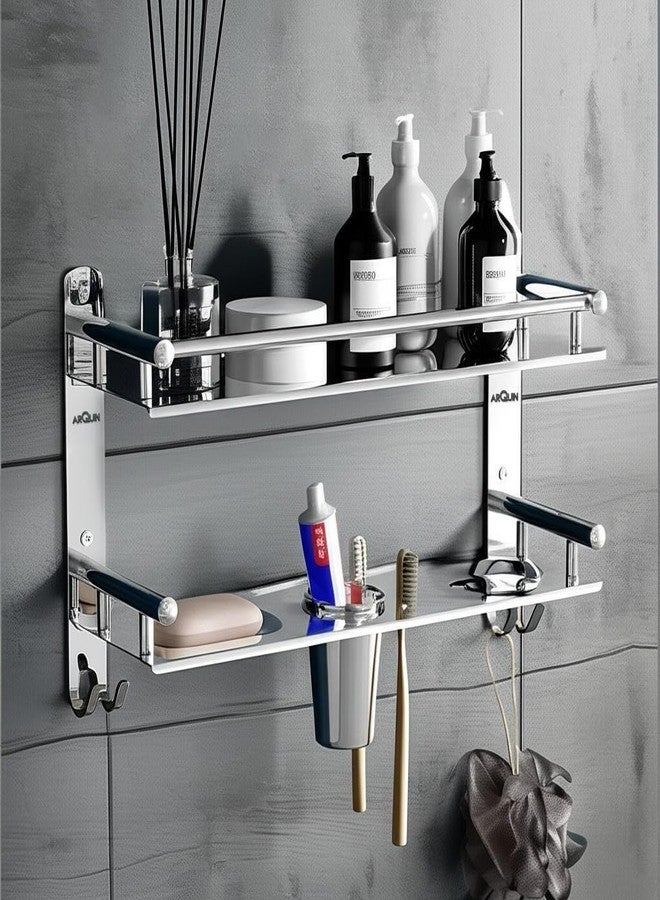 ARQUIN Bathroom Shelf and Rack | 304 Stainless Steel 2 Layer Wall Mounted Bathroom Storage Shelves Washroom Basin | Double Soap Dish and Tumbler Holder Soap Holder Bathroom Accessories - Image 1